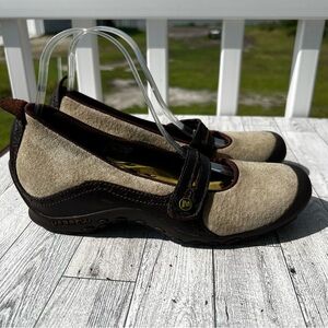 Merrell Plaza Bandeau Mary Jane Shoes Women's Size 8.5M Taupe Suede & Leather